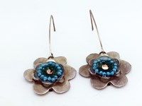 Turquoise flower two-tiered earrings