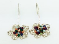 Multi-colored lace flower earrings